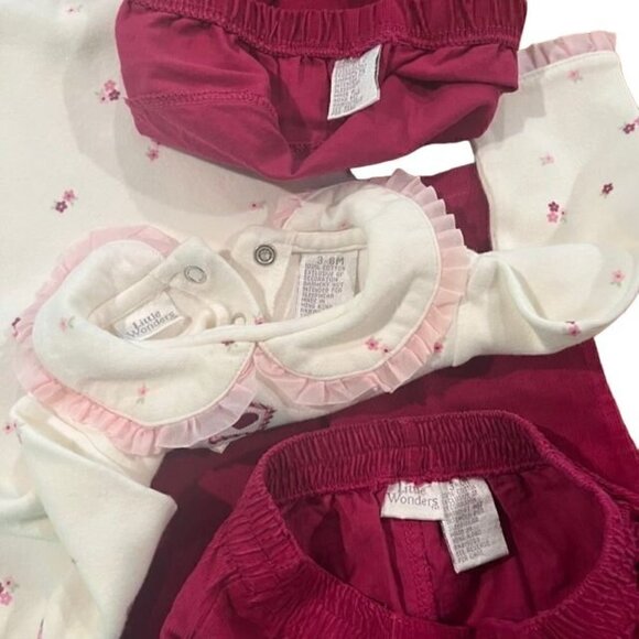 Little Wonders Girls 3-Piece Set Berry Corduroy Pants/Cap+Cream Floral Top 3-6M - Picture 4 of 4